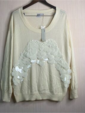 NWT Zero Degrees Celsius Women’s Sequin Embellished Payette Sweater Cream XL